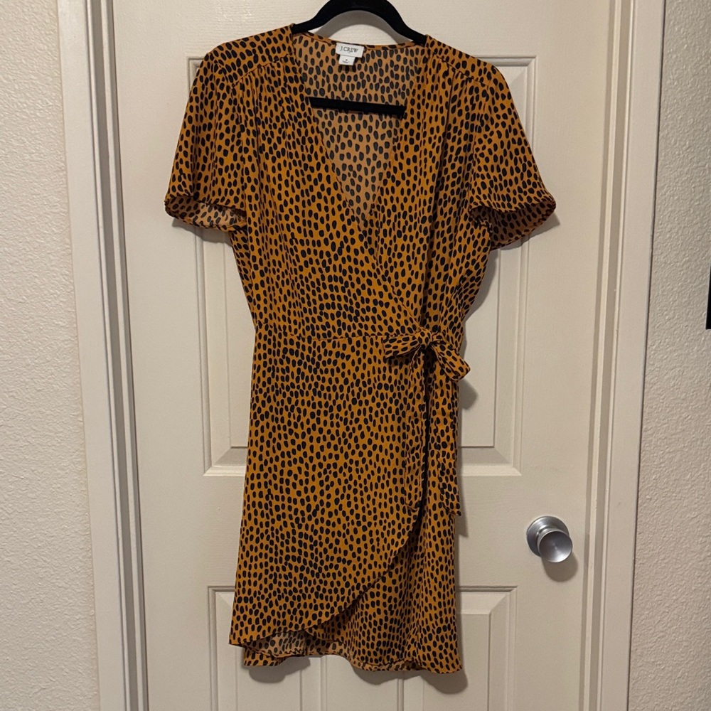 J. Crew Mustard Yellow and Black Spotted Wrap Mini Dress